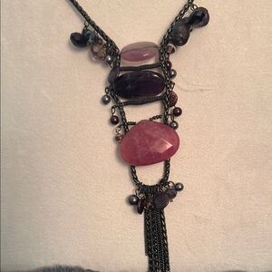 Chico's Pink and Purple Stone Necklace with Fringe
